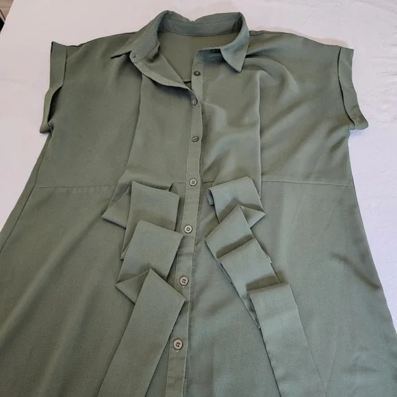 Woman's Casual Twist Front Short Sleve Collar Button Down Long Shirt Dress Large - Picture 6 of 14